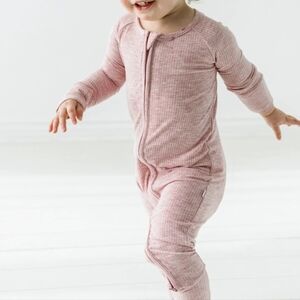 Little Sleepies Heather Mauve Ribbed Zippy (Newborn)